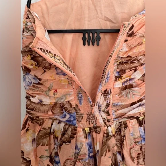 Zimmermann Coco Floral Print Bow Detail Mini Dress Peach Multi Various Size - Picture 11 of 16